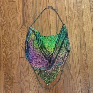 Multicolor Y2K Clubbing Iridescent Chain Halter Top